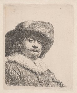 Mann mit breitkrempigem Hut und Halskrause