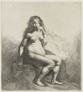 Nackte Frau auf einem Hügel von Rembrandt van Rijn