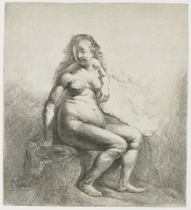 Nackte Frau auf einem Hügel von Rembrandt van Rijn