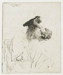 Alter Mann, der seine Augen mit der Hand beschattet von Rembrandt van Rijn