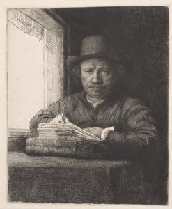 Rembrandt zeichnet am Fenster von Rembrandt van Rijn