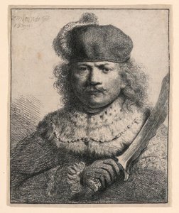 Rembrandt mit erhobenem Säbel