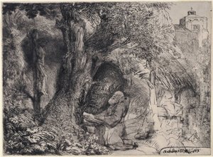 Der heilige Franziskus betet unter einem Baum von Rembrandt van Rijn