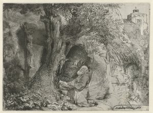 Heiliger Franziskus unter einem Baum betend von Rembrandt van Rijn