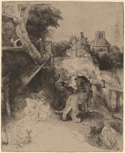 Der heilige Hieronymus liest in einer italienischen Landschaft
