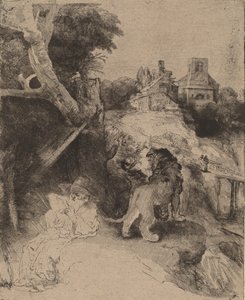 Der heilige Hieronymus liest in einer italienischen Landschaft von Rembrandt van Rijn