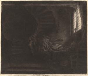 Heiliger Hieronymus in einer dunklen Kammer von Rembrandt van Rijn