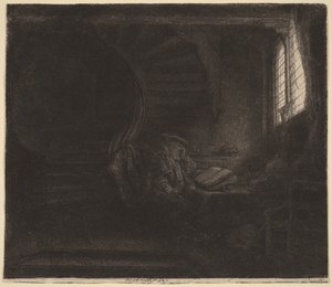 Heiliger Hieronymus in einer dunklen Kammer von Rembrandt van Rijn