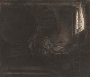 Heiliger Hieronymus in einer dunklen Kammer von Rembrandt van Rijn