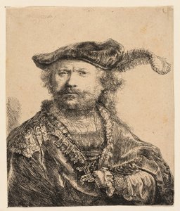 Selbstporträt mit Samtkappe und Feder von Rembrandt van Rijn