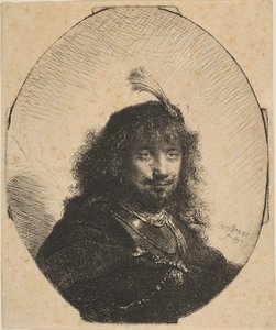 Selbstporträt mit Federhut und gesenktem Säbel, 1634