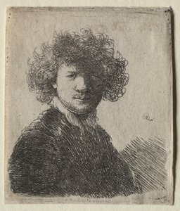 Selbstporträt mit lockigem Haar und weißem Kragen: Büste von Rembrandt van Rijn