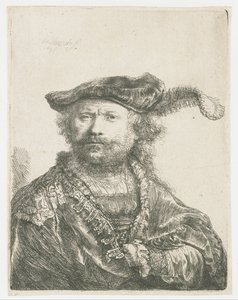 Selbstporträt mit Samtkappe und Feder von Rembrandt van Rijn