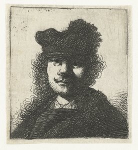 Selbstporträt mit Mütze und dunklem Umhang: Büste von Rembrandt van Rijn