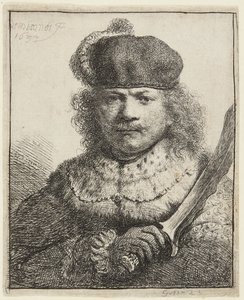 Selbstporträt mit erhobenem Säbel von Rembrandt van Rijn
