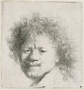 Selbstporträt mit langem buschigem Haar: nur Kopf von Rembrandt van Rijn