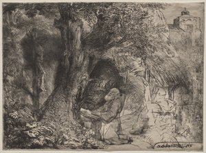 St. Franziskus betet unter einem Baum von Rembrandt van Rijn