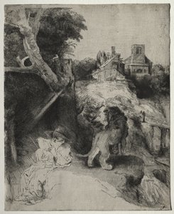 St. Hieronymus liest in einer italienischen Landschaft von Rembrandt van Rijn