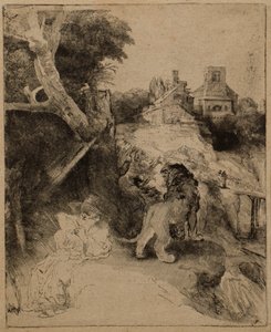 St. Hieronymus liest in einer italienischen Landschaft von Rembrandt van Rijn