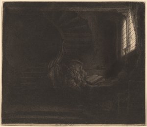 Der heilige Hieronymus in einer dunklen Kammer von Rembrandt van Rijn