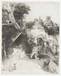 Der heilige Hieronymus liest in einer italienischen Landschaft von Rembrandt van Rijn