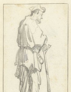 Stehender Mann mit Stock, nach rechts gewandt