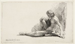 Studie vom Akt (Mann sitzt auf dem Boden) von Rembrandt van Rijn