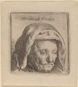 Die Mutter des Künstlers in einer Stoffhaube, nach unten blickend von Rembrandt van Rijn