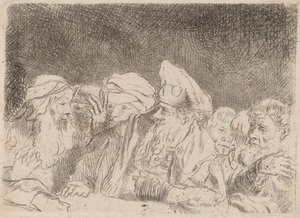 Die Pharisäer debattieren, Fragment aus dem Hundert-Gulden-Blatt, ca. 1649 von Rembrandt van Rijn