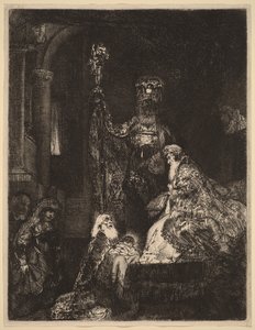 Die Darstellung im Tempel im dunklen Stil von Rembrandt van Rijn