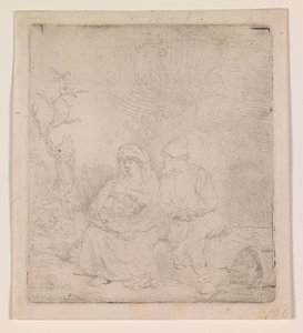 Die Rast auf der Flucht (leicht geätzt) von Rembrandt van Rijn