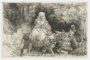 Die Flucht nach Ägypten überquert einen Bach von Rembrandt van Rijn