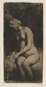Frau, die ihre Füße an einem Bach badet, 1658 von Rembrandt van Rijn