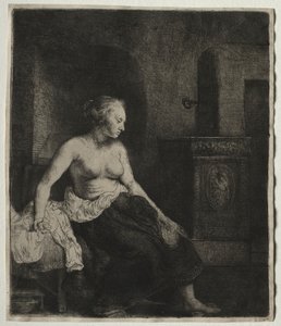 Frau sitzt halb angezogen neben einem Ofen, 1658 von Rembrandt van Rijn