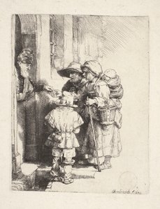 Bettler, die Almosen an der Tür erhalten von Rembrandt van Rijn