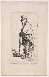 Bettler, auf einen Stock gestützt, nach links gewandt von Rembrandt van Rijn