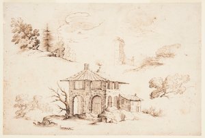 Skizzen von Bäumen und einem Haus von Remigio Cantagallina