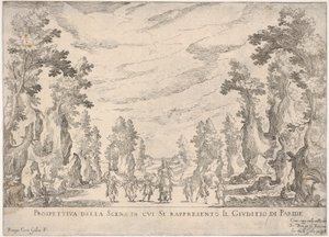 Ansicht der Szene, in der das Urteil des Paris dargestellt wird Prospettiva della scena i..., 1608