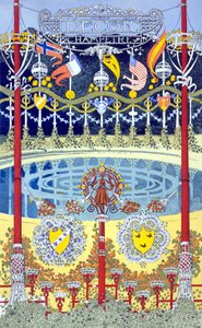 Dekor Champetre, Grafikdesign, das einen Pool mit festlichen Dekorationen darstellt von Rene Binet
