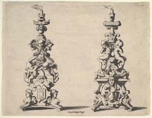 Zwei Kerzenhalter-Designs, ca. 1550-60 von Rene Boyvin