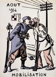 August 1914, Mobilmachung - Zeichnung von Herman Paul, in „Calendar of War“ ed. 1916