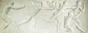 Ein geformtes Glasfigurenpanel, das sechs nackte männliche Athleten darstellt von Rene Jules Lalique