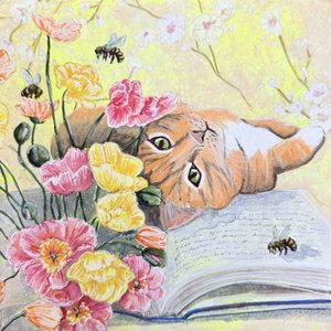 Katze Zwischen Mohnblumen von Renee Machan Cottagecore Artist