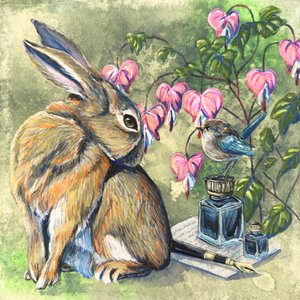 Verspieltes Kaninchen und Vogel