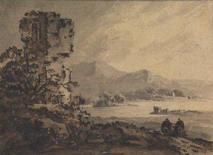 Klassische Landschaft mit zwei Reitern rechts