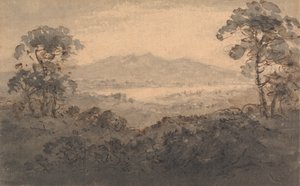 Landschaft mit See und Bergen