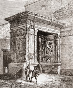 Der Arcus Argentariorum in der Westmauer der Kirche San Giorgio al Velabro, Rom, Italien im späten 19. Jahrhundert. Aus Italienische Bilder von Rev. Samuel Manning, veröffentlicht um 1890. von Reverend Samuel Manning
