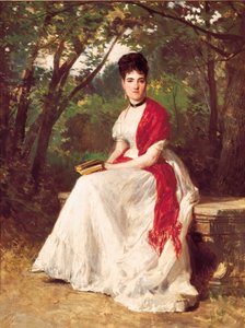 Porträt von Teresa Vergara, Ehefrau des Malers, sitzend in einem Garten. Gemälde von Ricardo Balaca y Orejas-canseco (1844-1880). 1875. Madrid. Lazaro Galdiano Stiftung. von Ricardo Balaca y Canseco