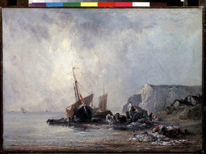 Boote an der Küste der Normandie