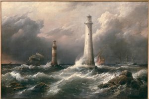 H.M.S. Lord Warden vor den Eddystone-Leuchttürmen